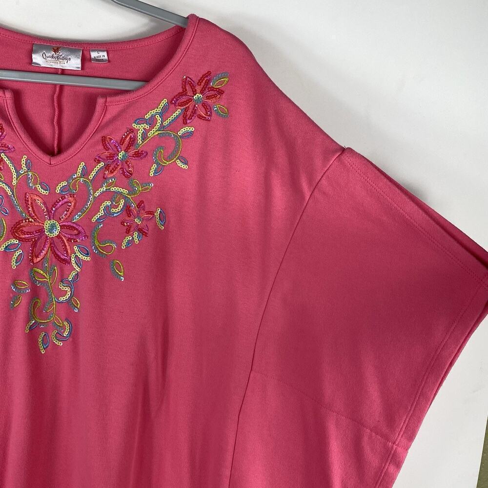 Quacker Factory Size Large Embroidered Floral Sequin Knit Kaftan Dress Pink - Picture 4 of 7